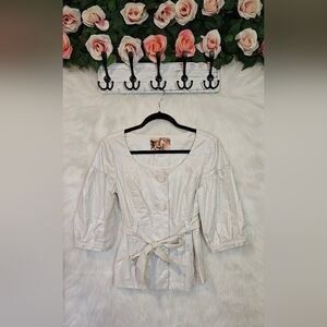 Mac & Jac Cropped Victorian Button Up  w/ Tie Belt